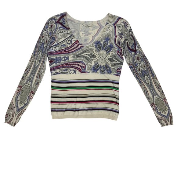 Etro Silk Sweater Italy 44 US 8 Paisley Striped V-Neck Long Sleeve DEFECTED - Picture 12 of 12